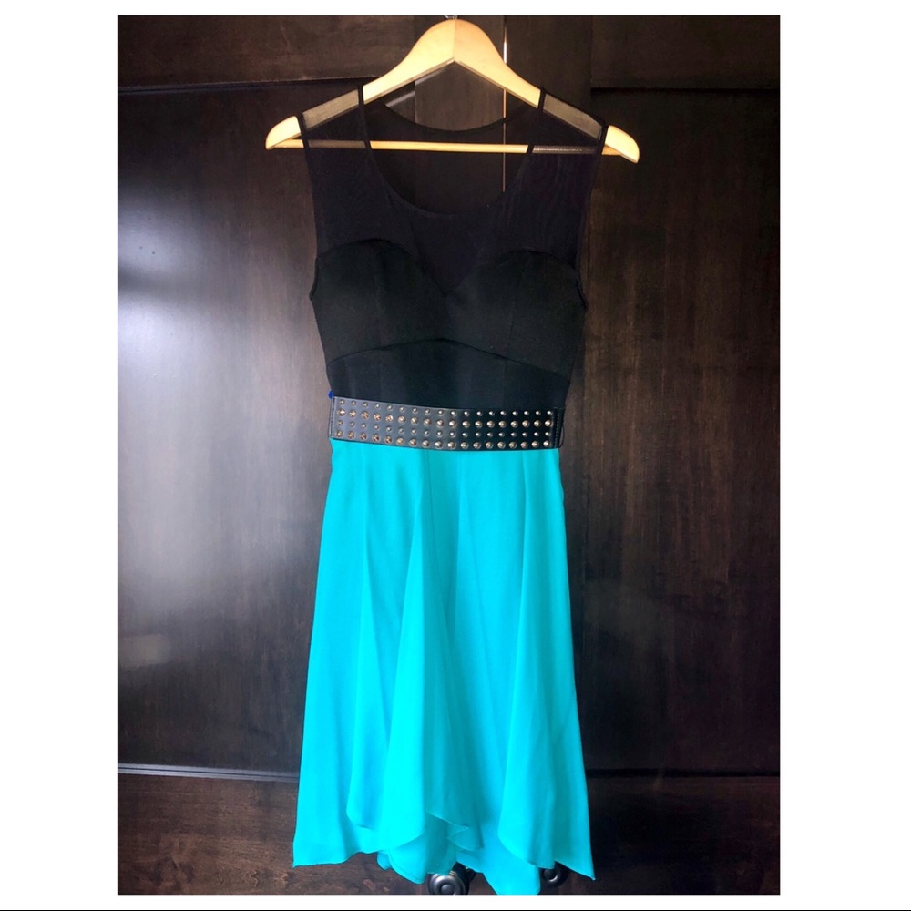 Guess teal (blue) & black belted cocktail dress